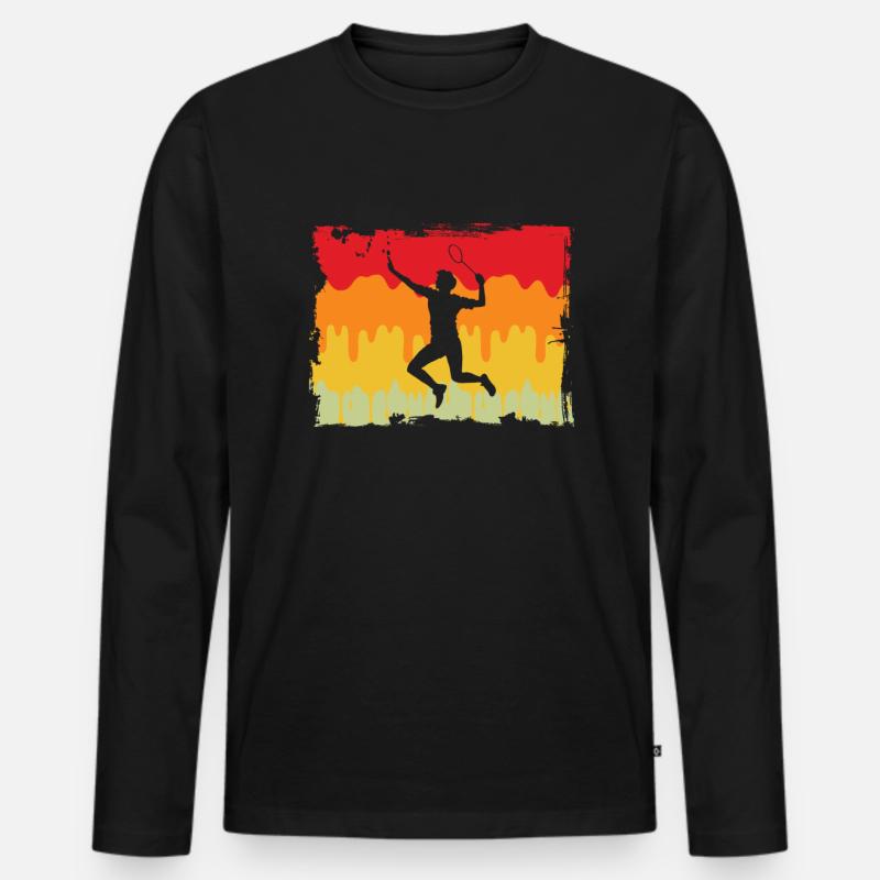 Badminton Retro - Männer Premium Bio Langarmshirt - Schwarz