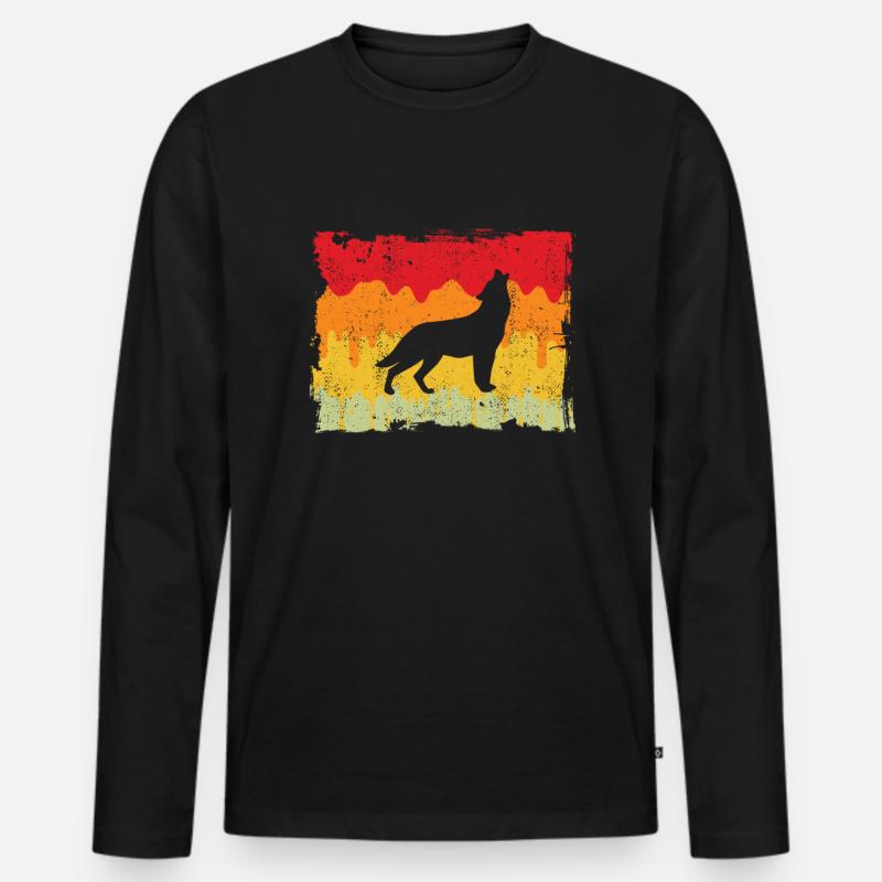 Wolf Retro - Männer Premium Bio Langarmshirt - Schwarz