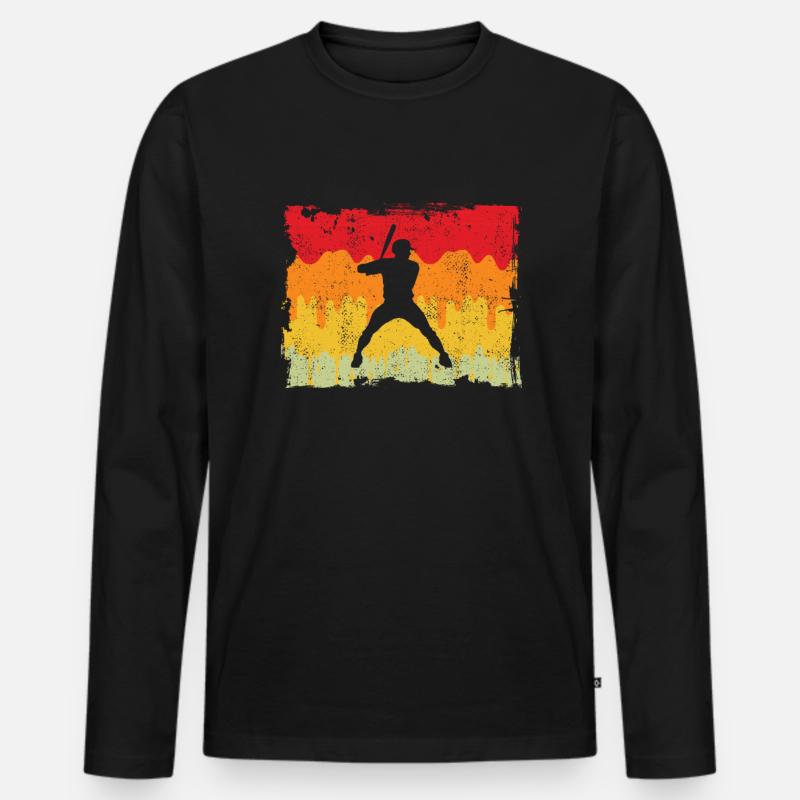 Baseball Retro - Männer Premium Bio Langarmshirt - Schwarz