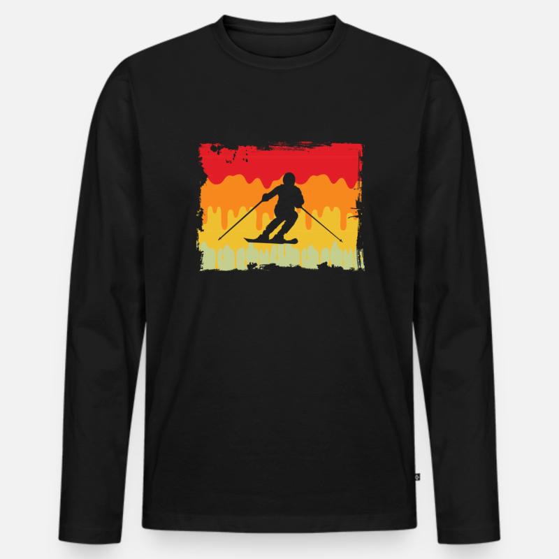 Ski Retro - Männer Premium Bio Langarmshirt - Schwarz