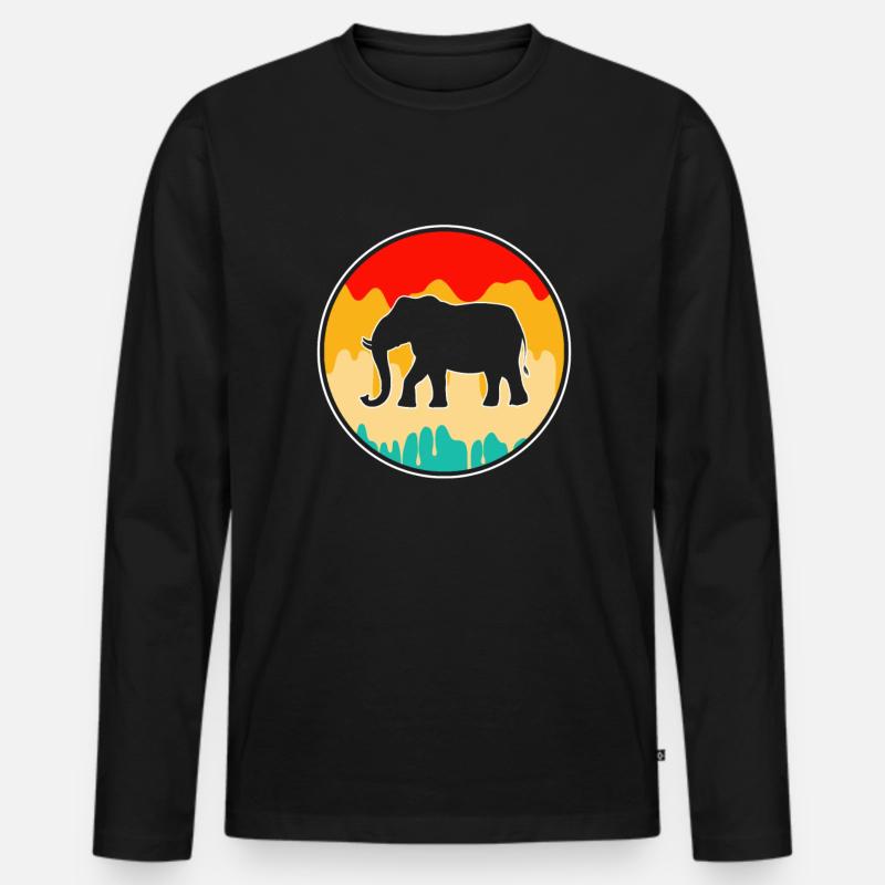 Elefant Retro - Männer Premium Bio Langarmshirt - Schwarz