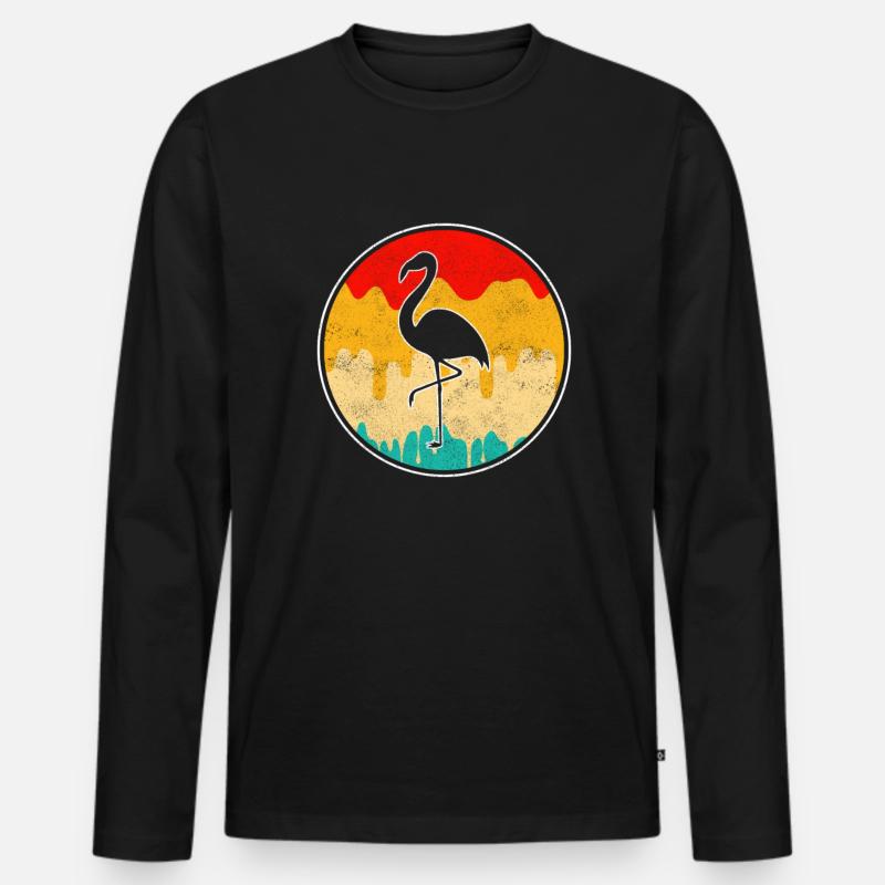 Flamingo Retro - Männer Premium Bio Langarmshirt - Schwarz