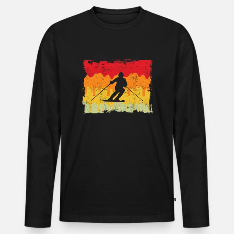 Ski Retro - Männer Premium Bio Langarmshirt - Schwarz