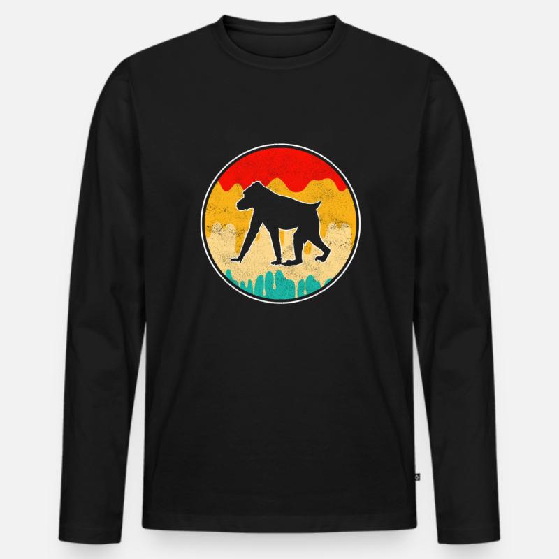 Affe Retro - Männer Premium Bio Langarmshirt - Schwarz