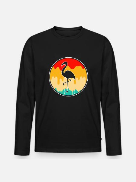 Flamingo Retro - Männer Premium Bio Langarmshirt - Schwarz