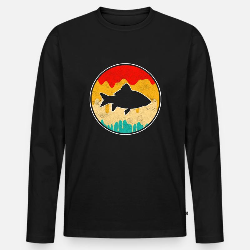 Fisch Retro - Männer Premium Bio Langarmshirt - Schwarz