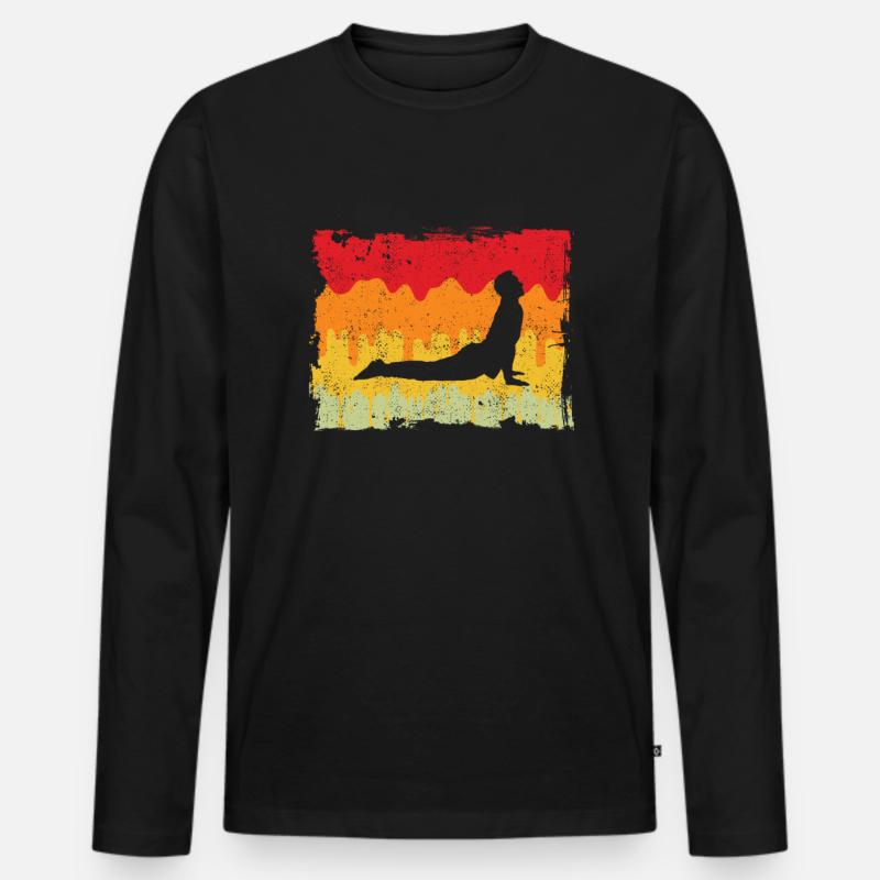 Yoga Retro - Männer Premium Bio Langarmshirt - Schwarz