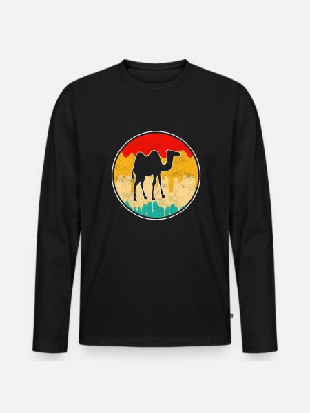 Dromedar Kamel Retro - Männer Premium Bio Langarmshirt - Schwarz
