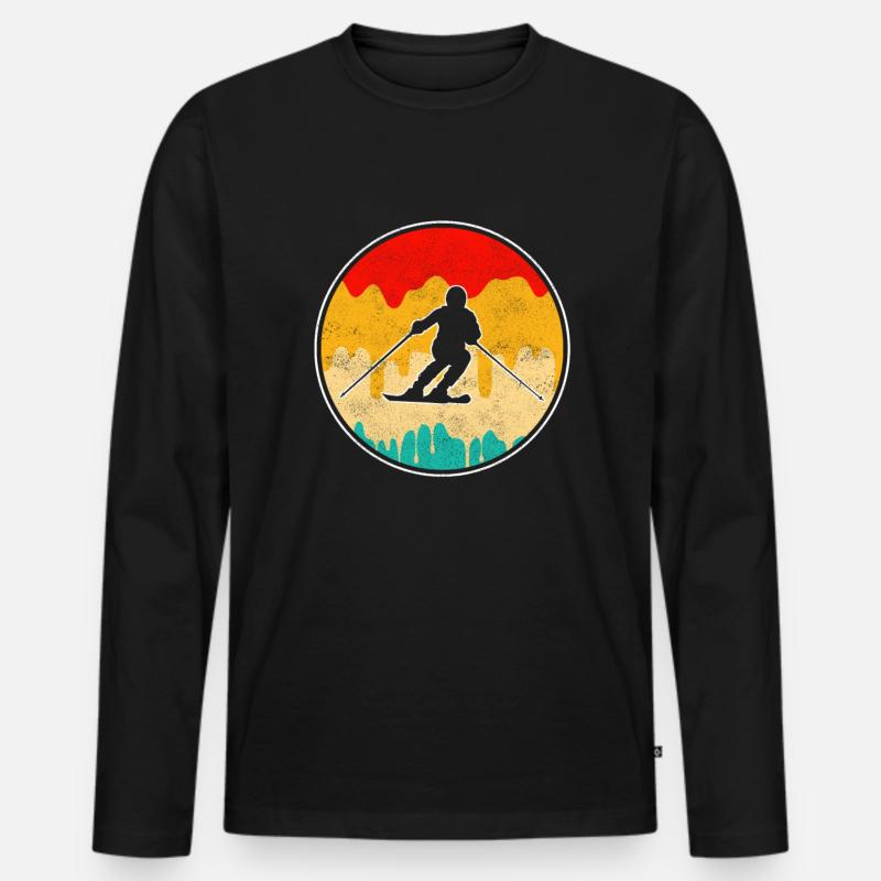 Ski Retro - Männer Premium Bio Langarmshirt - Schwarz