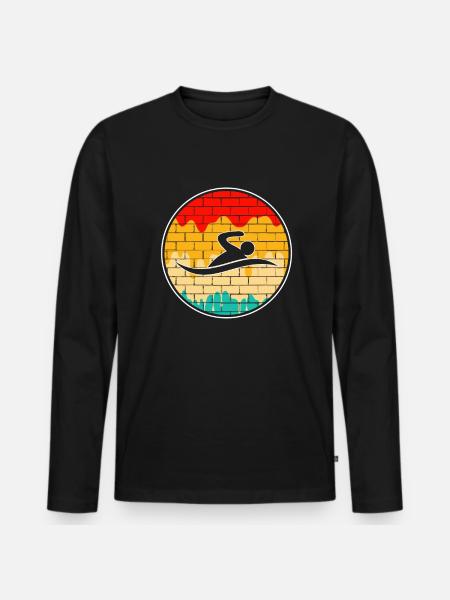 Natation Rétro - T-shirt manches longues Premium bio Homme - noir