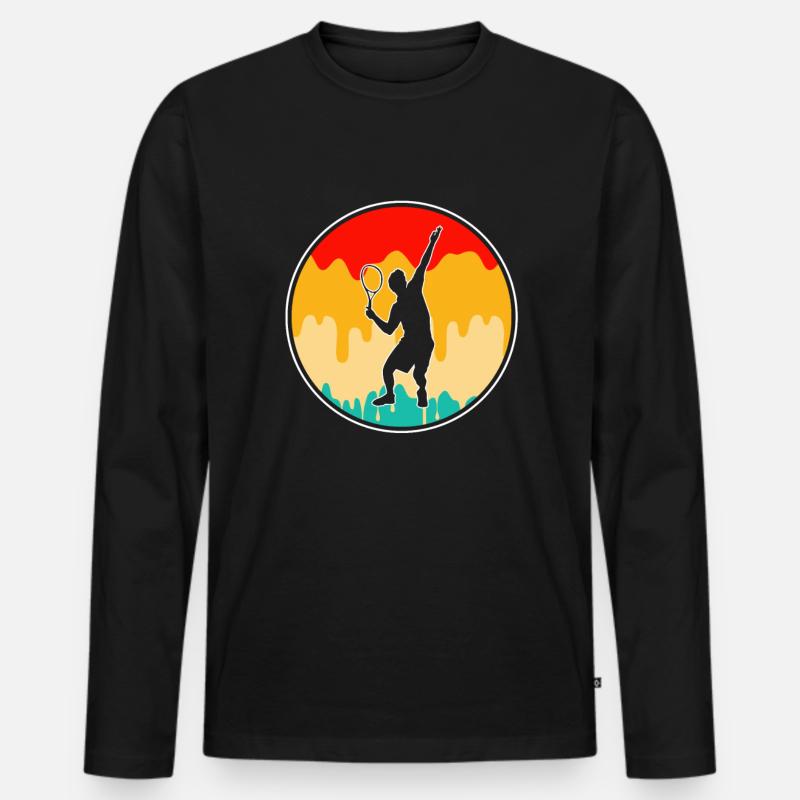 Tennis Retro - Männer Premium Bio Langarmshirt - Schwarz