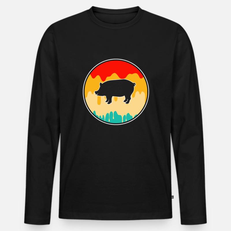 Schwein Retro - Männer Premium Bio Langarmshirt - Schwarz