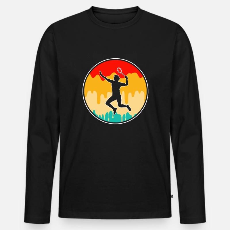 Badminton Retro - Männer Premium Bio Langarmshirt - Schwarz