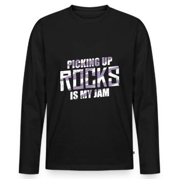 Ramasser des roches est ma confiture | Collectionneur de roches - T-shirt manches longues Premium bio Homme - noir - Devant - Nico (187cm)