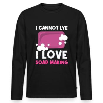 Je ne peux pas lessiver J’aime faire du savon - T-shirt manches longues Premium bio Homme - noir - Devant - Nico (187cm)