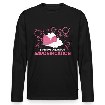 Démarrage de l’opération Saponification - Fabrication de savon - T-shirt manches longues Premium bio Homme - noir - Devant - Nico (187cm)