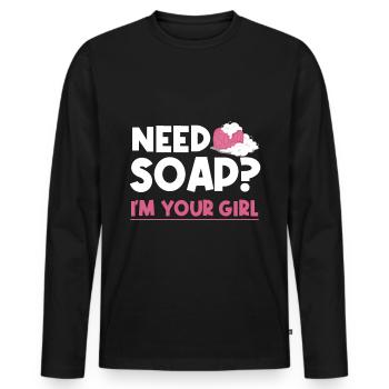Need Soap? I'm Your Girl - Soap Maker - Männer Premium Bio Langarmshirt - Schwarz - Vorne - Nico (187cm)