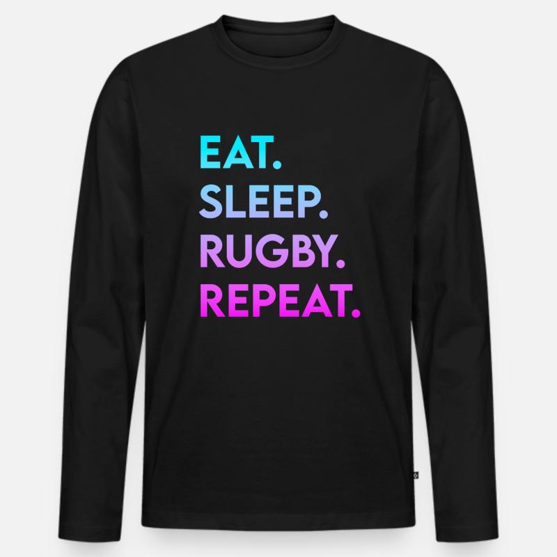 eat sleep rugby repeat - Männer Premium Bio Langarmshirt - Schwarz