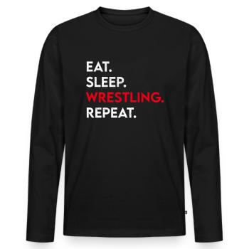 manger le sommeil lutte répéter - T-shirt manches longues Premium bio Homme - noir - Devant - Nico (187cm)