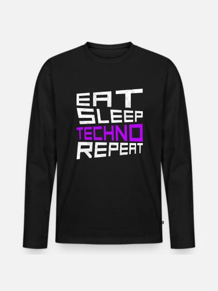 eat sleep techno repeat - Männer Premium Bio Langarmshirt - Schwarz