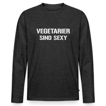 Dicton végétarien - T-shirt manches longues Premium bio Homme - anthracite chiné - Devant - Nico (187cm)
