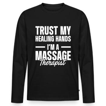 Massage Therapist - Men's Premium Organic Long Sleeve Shirt - black - Front - Nico (187cm)