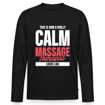 Massage Therapist - Men's Premium Organic Long Sleeve Shirt - black - Front - Nico (187cm)