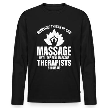 Massage Therapist - Men's Premium Organic Long Sleeve Shirt - black - Front - Nico (187cm)