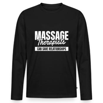 Massage Therapist - Men's Premium Organic Long Sleeve Shirt - black - Front - Nico (187cm)