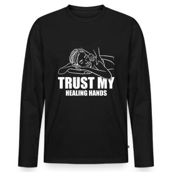 Massothérapeute - Faites confiance à mes mains qui guérissent - T-shirt manches longues Premium bio Homme - noir - Devant - Nico (187cm)