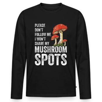 Chasse aux champignons - T-shirt manches longues Premium bio Homme - noir - Devant - Nico (187cm)