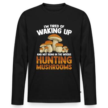 Chasse aux champignons - T-shirt manches longues Premium bio Homme - noir - Devant - Nico (187cm)