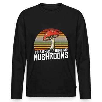 Chasse aux champignons - T-shirt manches longues Premium bio Homme - noir - Devant - Nico (187cm)
