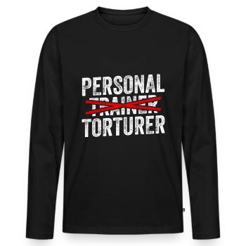 Fitness Coach - Personal Torturer - Men's Premium Organic Long Sleeve Shirt - black - Front - Nico (187cm)