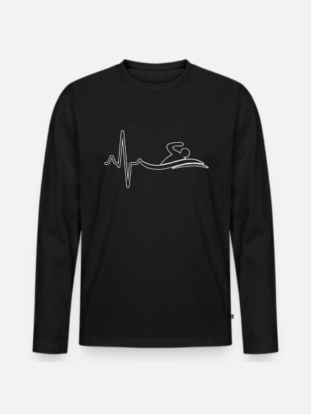 Natation Heartbeat - T-shirt manches longues Premium bio Homme - noir