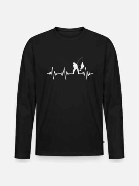 Angeln Herzschlag - Männer Premium Bio Langarmshirt - Schwarz