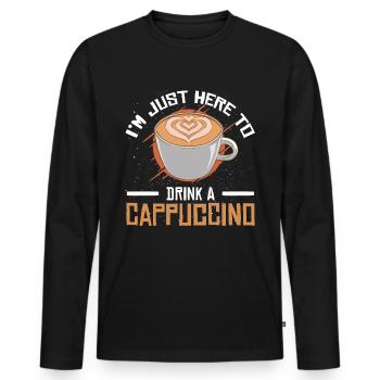 Je suis juste là pour boire un cappuccino - T-shirt manches longues Premium bio Homme - noir - Devant - Nico (187cm)