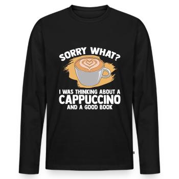 Cappuccino et un bon livre - T-shirt manches longues Premium bio Homme - noir - Devant - Nico (187cm)