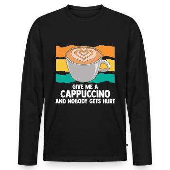 Donnez-moi un cappuccino et personne ne se blesse - T-shirt manches longues Premium bio Homme - noir - Devant - Nico (187cm)