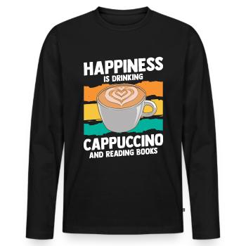 Happiness Is Drinking Cappuccino And Reading Books - Men's Premium Organic Long Sleeve Shirt - black - Front - Nico (187cm)