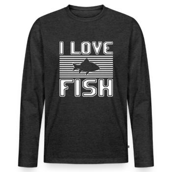 I love fish - Men's Premium Organic Long Sleeve Shirt - heather anthracite - Front - Nico (187cm)
