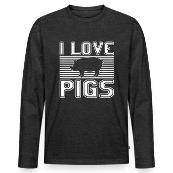 J’adore les cochons - T-shirt manches longues Premium bio Homme - anthracite chiné - Devant - Nico (187cm)