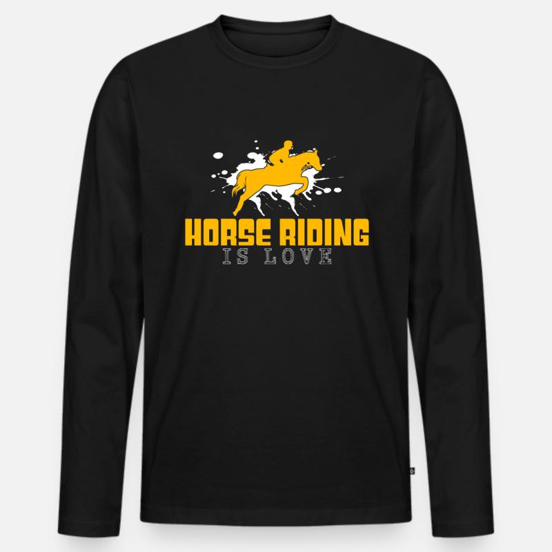Pferde reiten Spruch - Männer Premium Bio Langarmshirt - Schwarz