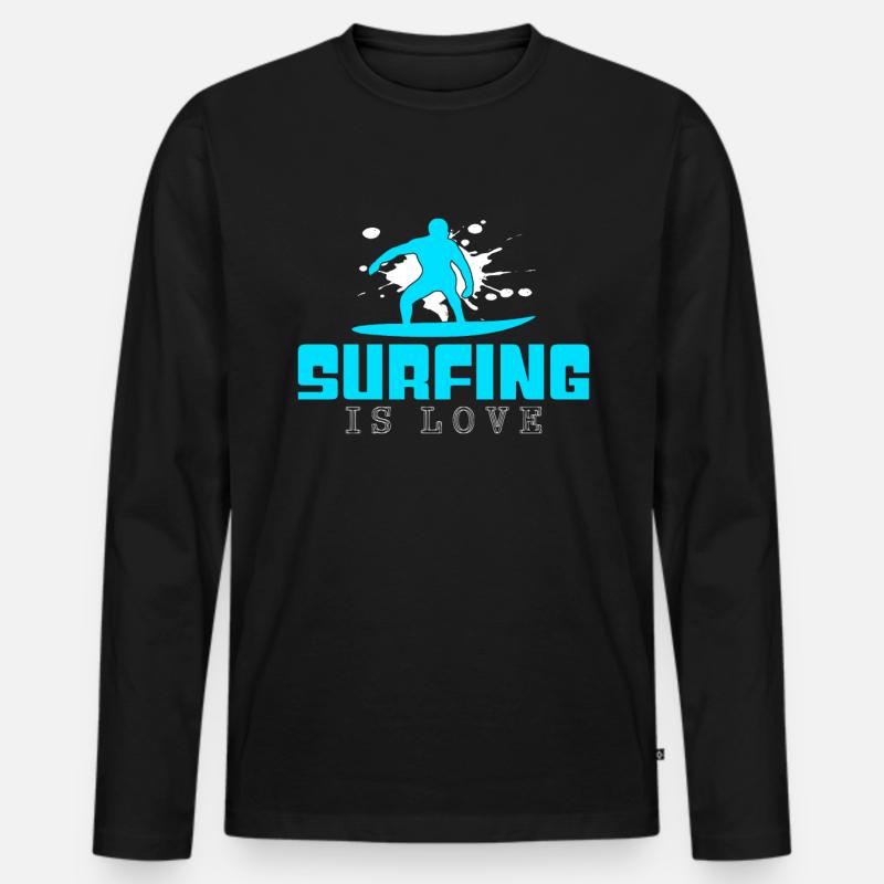 Surfen Spruch - Männer Premium Bio Langarmshirt - Schwarz