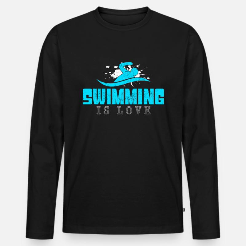 Schwimmen Spruch - Männer Premium Bio Langarmshirt - Schwarz