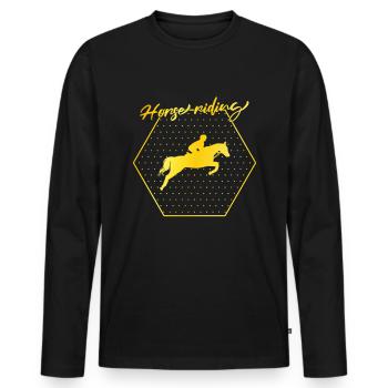 Horse riding - Men's Premium Organic Long Sleeve Shirt - black - Front - Nico (187cm)