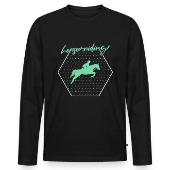 Horse riding - Men's Premium Organic Long Sleeve Shirt - black - Front - Nico (187cm)