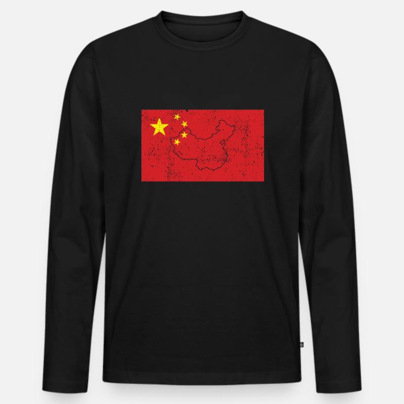 China Flagge - Männer Premium Bio Langarmshirt - Schwarz