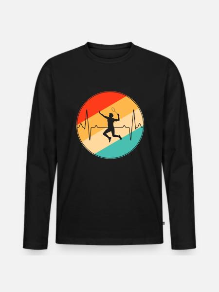 Badminton retro herzschlag - Männer Premium Bio Langarmshirt - Schwarz