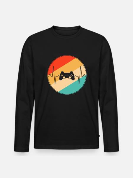 Gaming Retro Heartbeat - Men's Premium Organic Long Sleeve Shirt - black